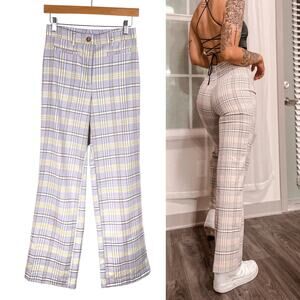 Monki Stacy Purple Plaid High Waist Flare Pants Preppy Indie Size 4